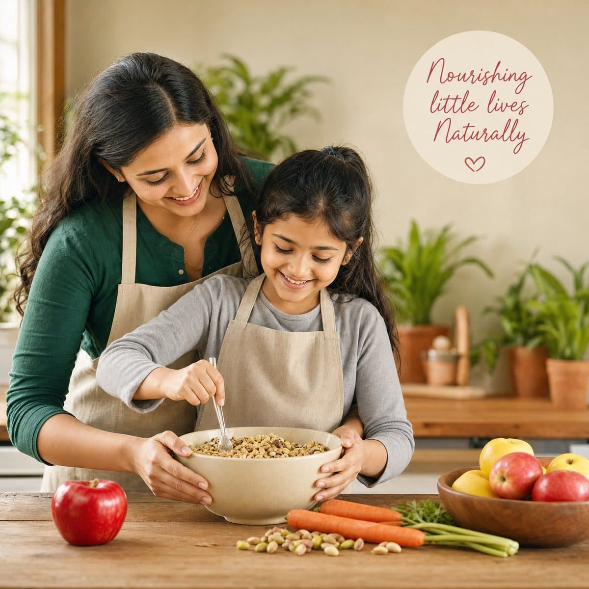 Mother and daughter preparing a healthy meal